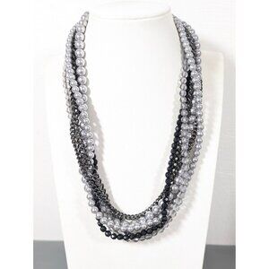 Premier Designs Main Event Necklace Gray Black Bead Multi Chain Faux Pearl 22"